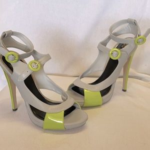 COPY - Grey /Neon Green strapy, open toe heels, s…